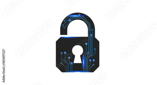 Digital cybersecurity security concept with technological lock symbol emphasizing data protection