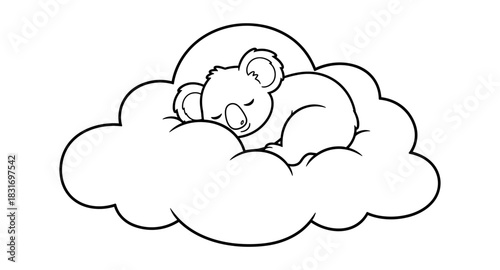 Adorable koala sleeping on a cloud line art for coloring fun and relaxation
