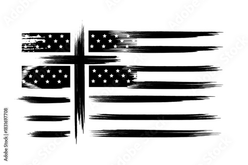 Christian Cross with Distressed American Flag – Patriotic Faith and Freedom Symbol