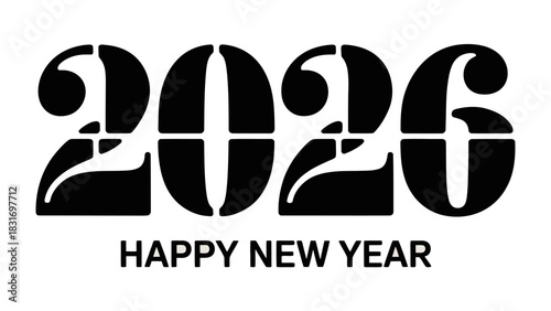 2026 New Year Celebration: A bold typographic design spells out 2026 HAPPY NEW YEAR, heralding the arrival of a fresh year filled with opportunities.