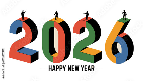 2026: A hopeful vision of the future, with miniature figures atop each digit. The bright, inviting numbers signal a year of innovation, growth, and collective aspirations.