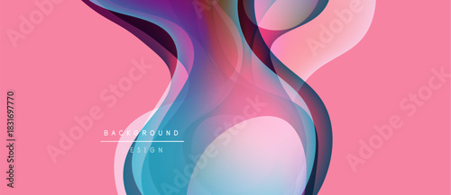 Abstract flowing shapes, vibrant colors, pink backdrop. Modern design elements create dynamic visual texture. Smooth gradients, elegant composition.
