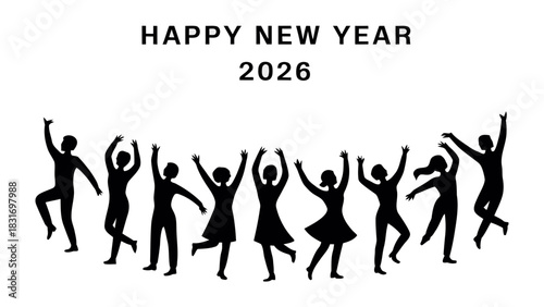 New Year 2026 Celebration: Celebrate the arrival of New Year with joy and togetherness, as silhouettes dance against a backdrop, exuding the festive spirit of 2026.