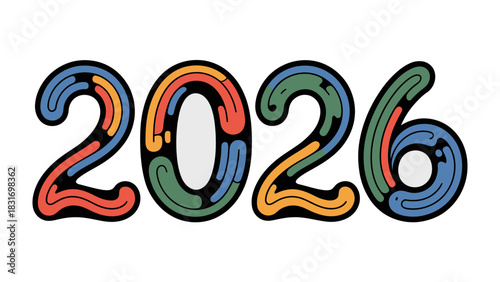 Bold Typography: 2026: A vibrant and artistic representation of the year 2026, rendered in a striking, colorful typography style. conveying a sense of forward momentum and innovation.