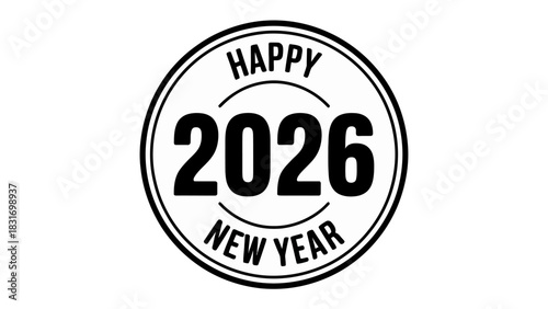 New Year 2026: A circular emblem showcases the year 2026 within a decorative border, conveying anticipation for the upcoming year and a cheerful message.