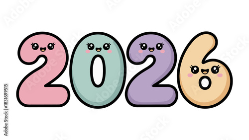 Cheerful 2026: A playful illustration of the year 2026, where each digit is delightfully animated with expressive eyes and a happy demeanor, radiating optimism and anticipation.