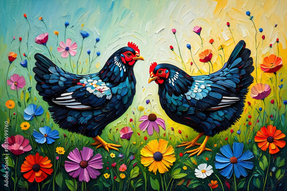 Fototapeta premium Chickens in a Meadow