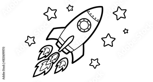 Black and white rocket with stars: simple outer space design