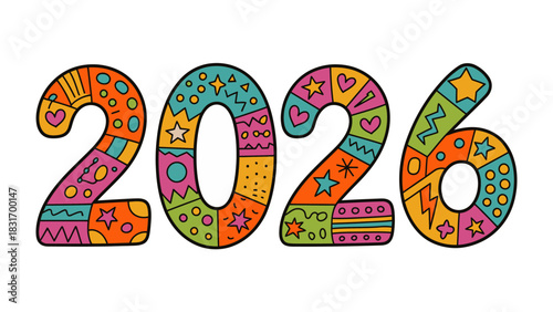 Colorful 2026 Illustration: A vibrant and creatively designed 2026 illustration, perfect for representing future goals, new year celebrations.