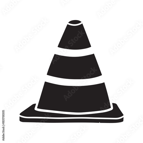 Black and White Striped Traffic Safety Cone for Construction and Road Blockades.