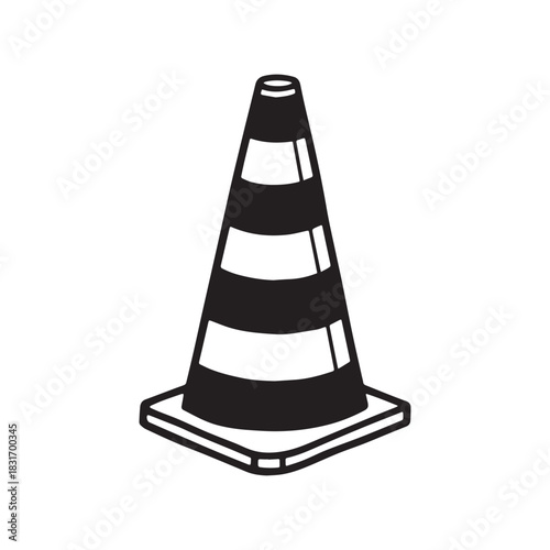 Black and White Striped Traffic Safety Cone for Construction and Road Blockades.