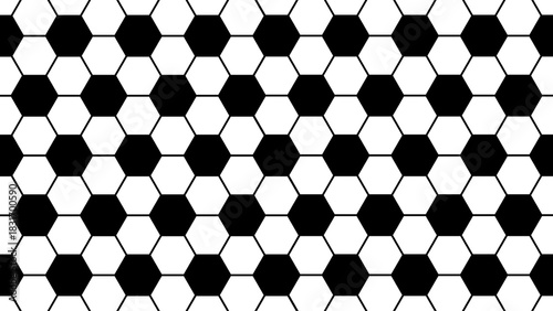 Seamless soccer ball pattern on a clean white background. Minimal repeating football texture with abstract hexagon shapes for sport-themed designs and modern vector backgrounds.