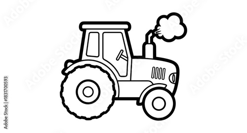 Black and white outline of a tractor emitting smoke from exhaust