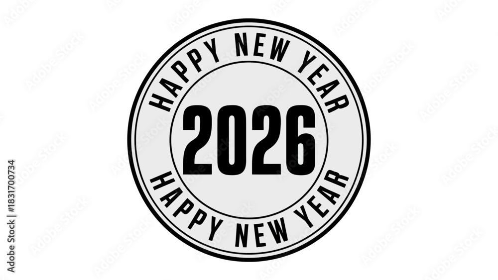 Obraz premium Happy New Year 2026: A simple circular design announces the arrival of the New Year 2026, filled with anticipation, hope, and the promise of a fresh start.