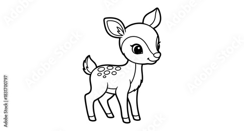Adorable cartoon fawn outline art: cute deer line drawing for kids activities