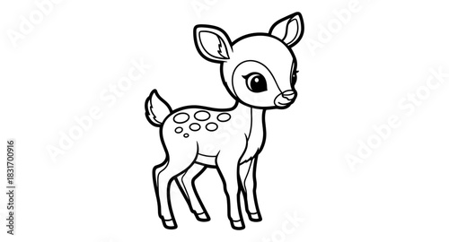 Cute baby deer outline for children's coloring pages and nature art projects