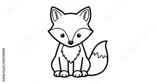 Cute cartoon fox outline in minimalist style