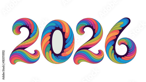 Colorful Numerals of 2026: An eye-catching graphic spells out the year 2026, using vibrant, flowing colors to create a sense of optimism and looking forward. 