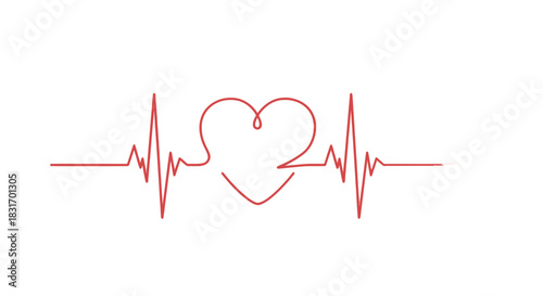 Minimalist Heartbeat and Heart Line Art Creative Digital Illustration for Health and Wellness