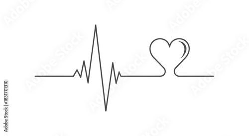 Minimalist Heartbeat and Heart Line Art Symbol Emphasizing Life and Love
