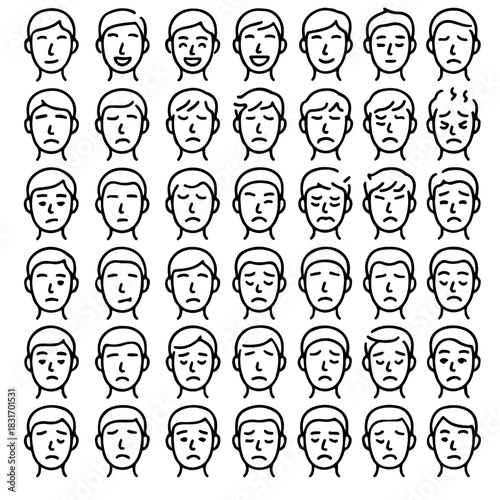 A collection of various face emotions expressing different moods and feelings 