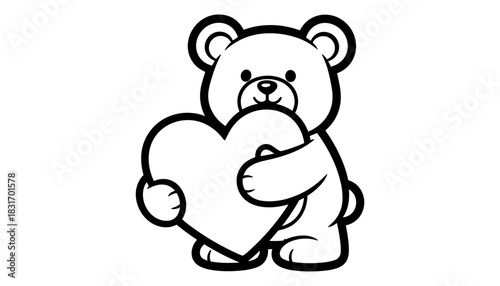 Cute teddy bear holding heart outline design for kids and craft projects