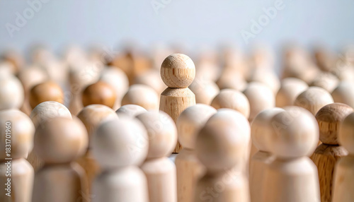 Strategy teamwork collaboration planning solution meeting goal success innovation brainstorming leader wooden figure crowd leadership concept
