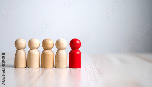 Strategy teamwork collaboration planning solution meeting goal success innovation brainstorming leader wooden pawn red standout concept