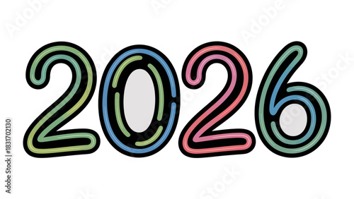 2026 Typography: A vibrant, colorful typographic representation of the year 2026, set against a pristine backdrop, perfect for forward-looking concepts.