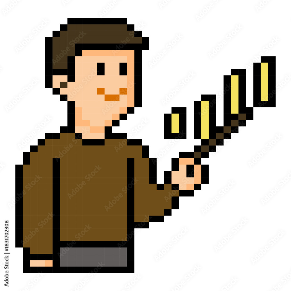 Fototapeta premium A pixel art boy holding a teaching stick