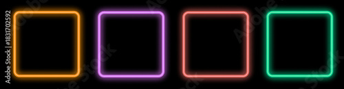 Wallpaper Mural Collection of neon colorful rectangle frame glow light border rounded corners laser beam outline empty transparent background design abstract bright glow edge template effect design png Torontodigital.ca