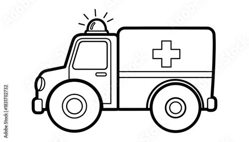 Simple black and white ambulance outline with emergency light