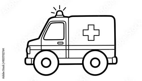 Simple linear ambulance with siren icon for emergency services and medical transport