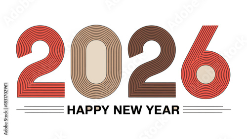 Happy New Year 2026 Typography: A festive typography design proclaims Happy New Year 2026, using stylized fonts and colors, conveying a sense of optimism and celebration. 