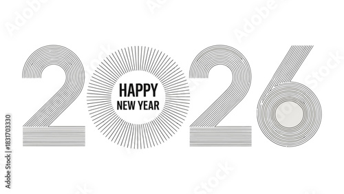 New Year Celebration 2026: A modern, minimalist design celebrates the dawn of 2026 with a bold, graphic aesthetic and a message of hope.
