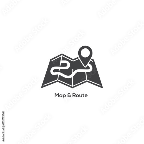 Folded Map and Route Icon Vector Symbol of Navigation, GPS, Location Pin, Travel Direction, and Journey Planning