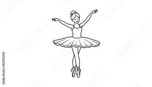 Elegant ballerina posing in graceful line art style