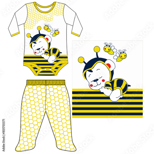 cute little hey bee print with body suit vector 