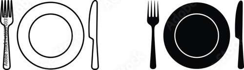 Restaurant dining icons plate fork knife and utensils set