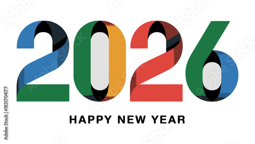 Vibrant 2026 New Year Greeting: Colorful 2026 text composed for a happy new year greeting, showcasing the upcoming year with bright colors and optimistic designs.