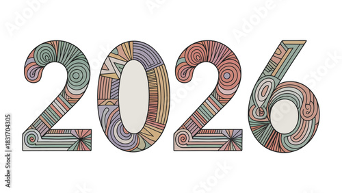 Envisioning the Future: A colorful and intricate illustration of the year 2026, where vibrant patterns and designs come together to represent the upcoming year.
