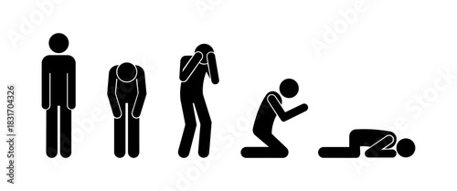 Stickman Sad, Depressed, and Stress Poses – Anxiety, Despair, Crying, Mental Health Vector Set.