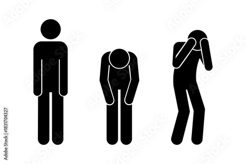 Sad and Depressed Stickman Set – Stress, Anxiety, Overwhelmed, Mental Health Icon.