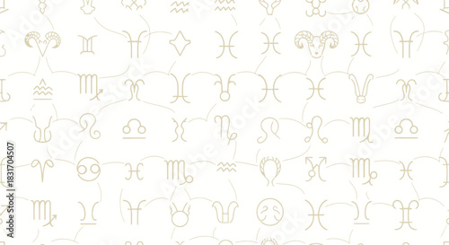 Astrological zodiac symbol pattern featuring twelve signs on a white background with minimalist