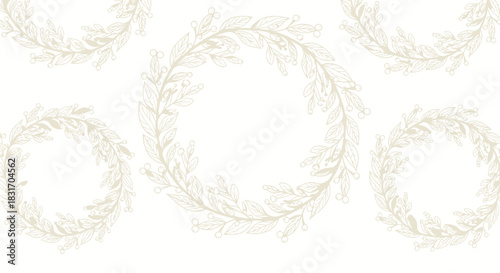 Elegant and Delicate Botanical Wreath Pattern in Soft Neutral Tones for Design Use