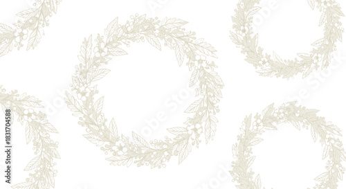 Elegant subtle botanical wreath pattern with delicate leaf motifs for refined design uses
