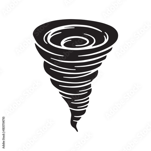 Stylized Black and White Tornado or Whirlwind Icon Showing a Powerful Rotating Funnel.