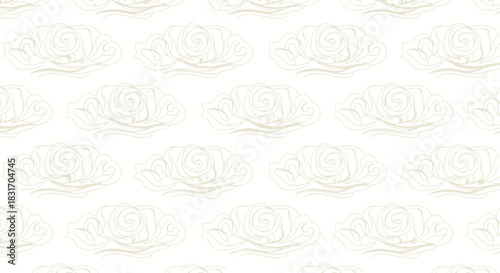 Minimalist Asian-inspired cloud pattern design in soft pastel tones for traditional textiles or
