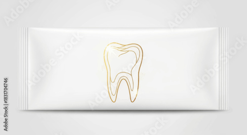 Toothpaste packaging with minimalist tooth illustration emphasizing oral hygiene