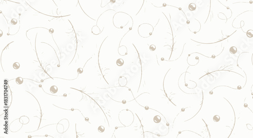 Delicate, Minimalist Pattern of Thin, Curving Branches with Small Pearls and Beads Design in Soft